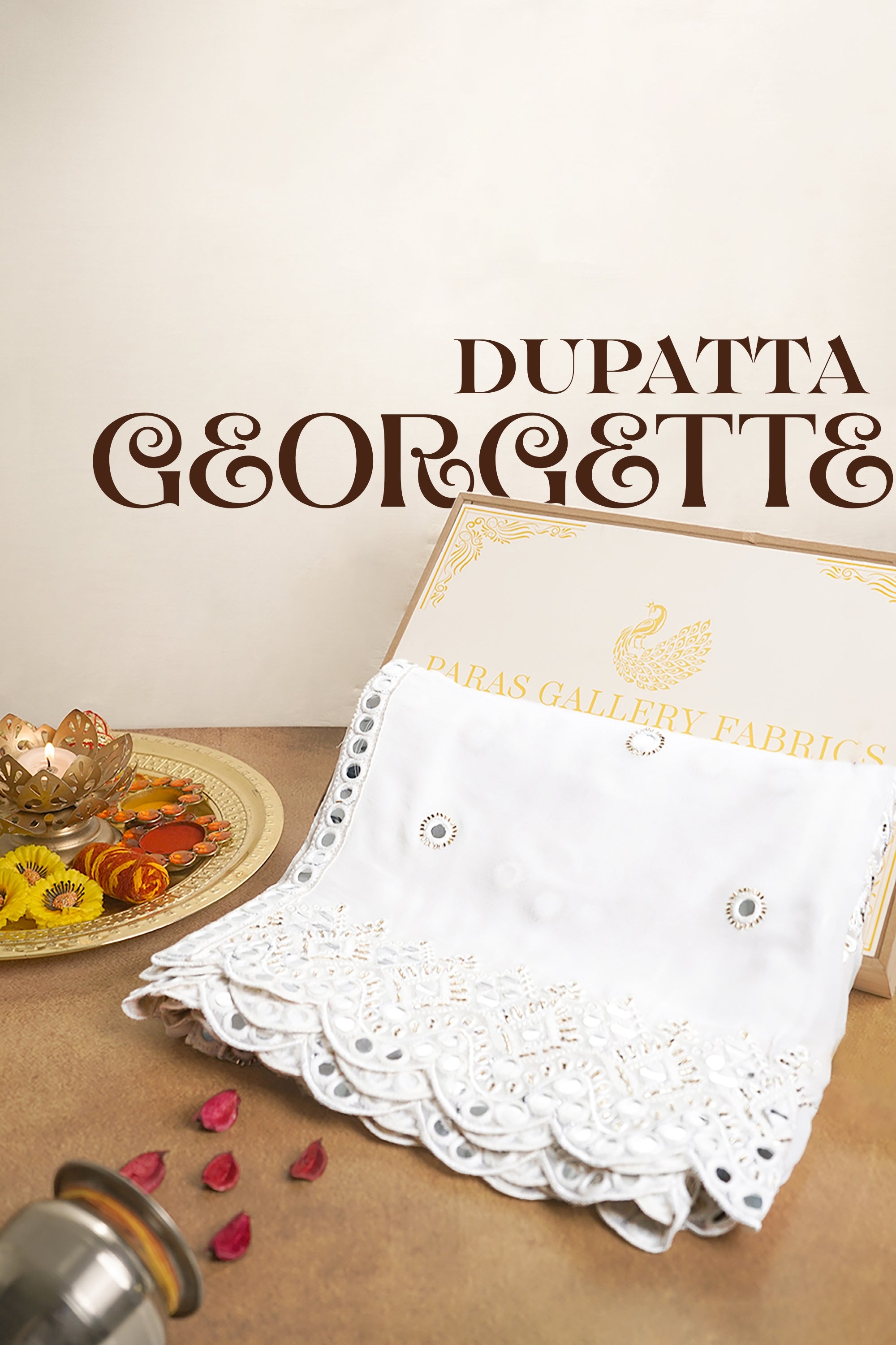 White Dyeable Georgette Dupatta With All Over Thread, Katdana and Faux Mirror Work 21704