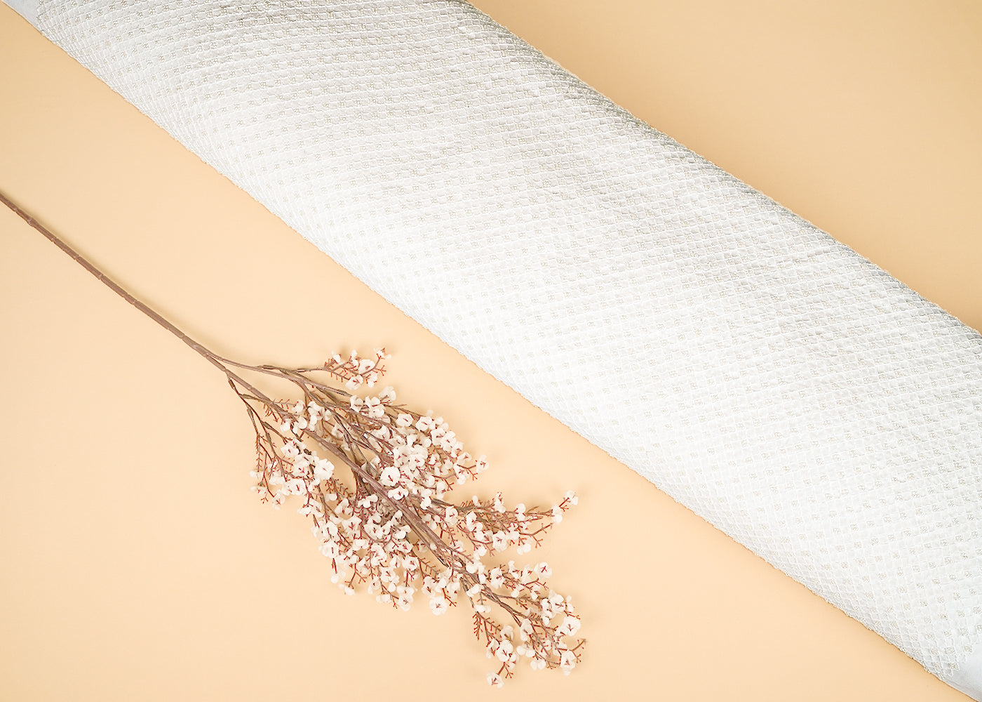 White Dyeable Georgette Fabric With All Over Thread And Bead Work  21710