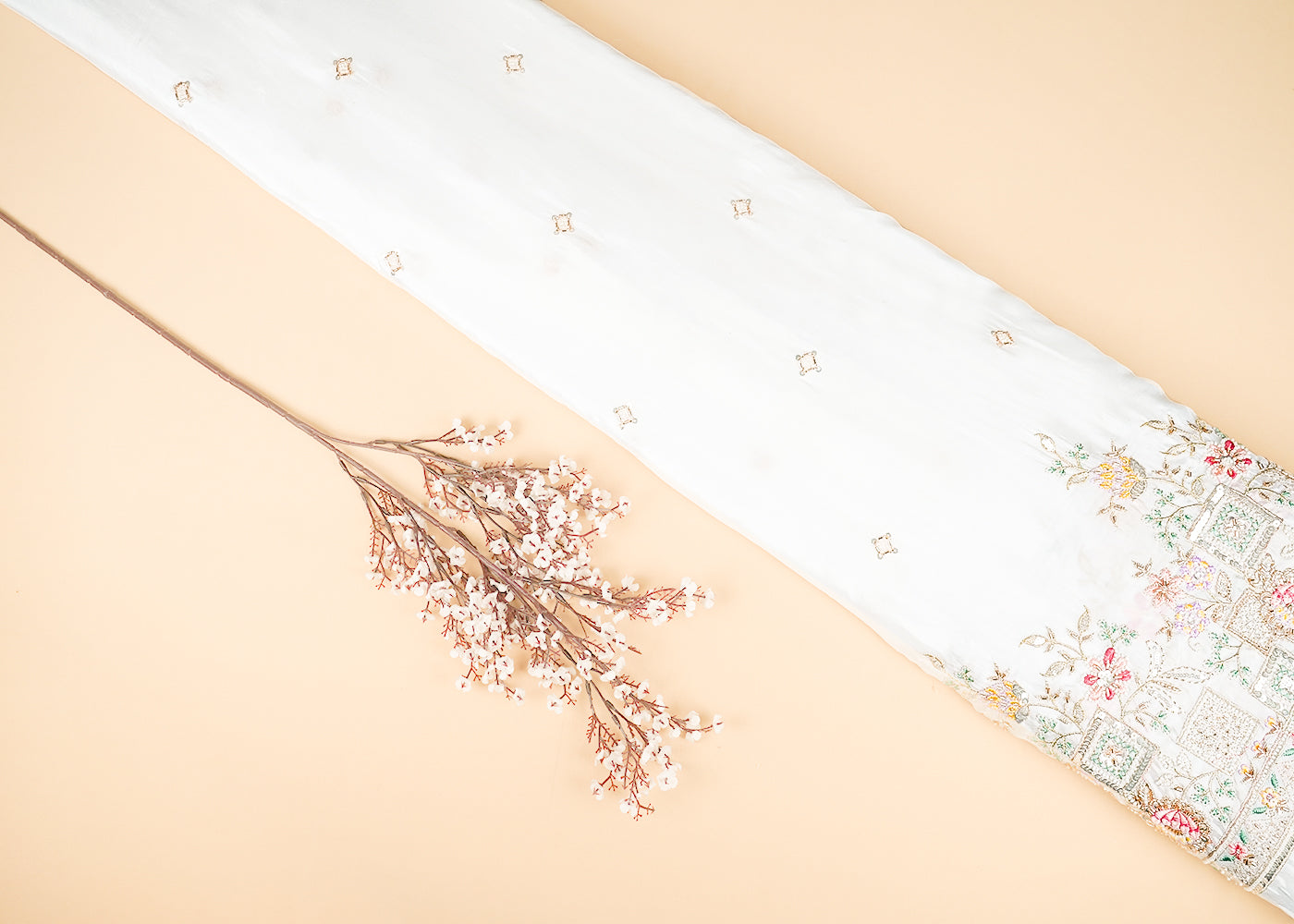 White-Dyeable-Organza-Fabric-With-All-Over-Sequins-Bead-Katdana-And-Multi-Color-Thread-Work-With-One-Side-Border-21720