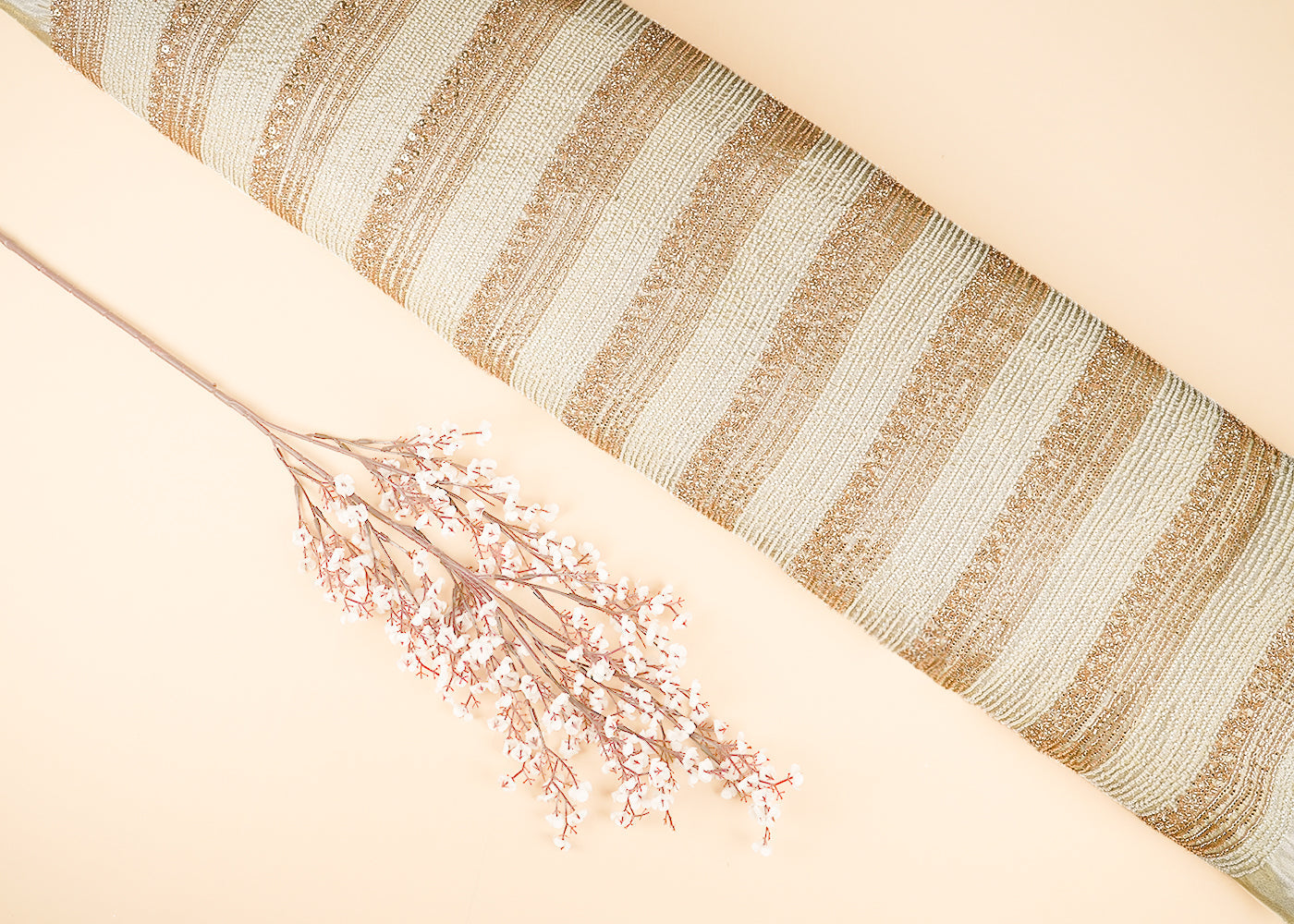 Golden Dyeable Tissue Fabric With All Over Bead And Sequins Work 21726