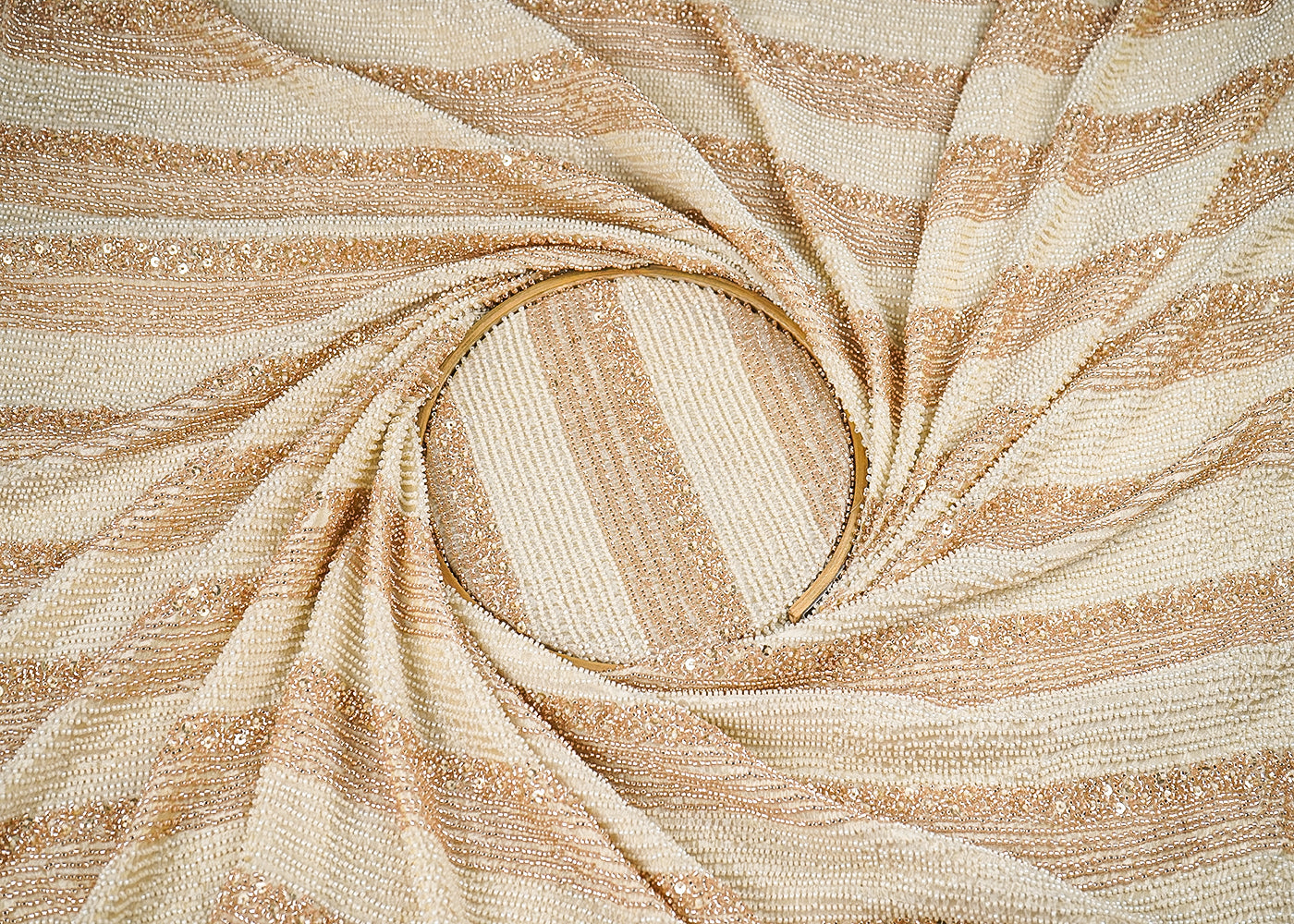 Golden Dyeable Tissue Fabric With All Over Bead And Sequins Work 21726