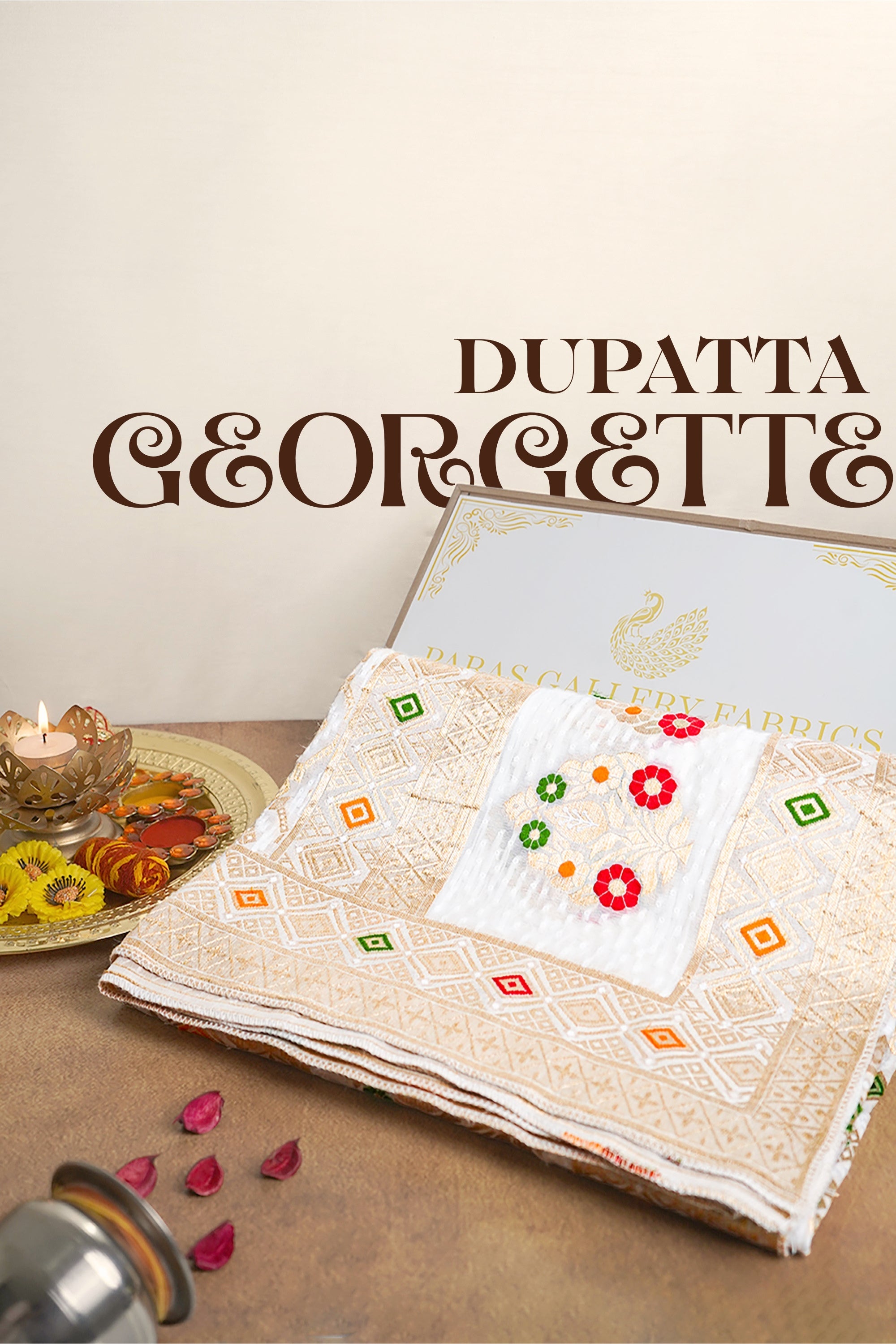 White Dyeable Georgette Dupatta With All Over Thread And Zari Work 21732