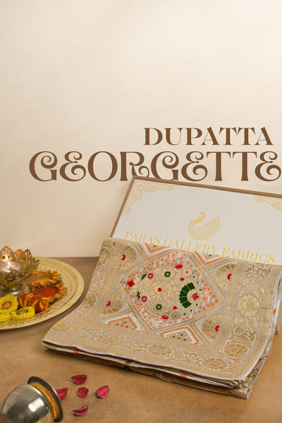 White Dyeable Georgette Dupatta With All Over Zari Handloom 21734