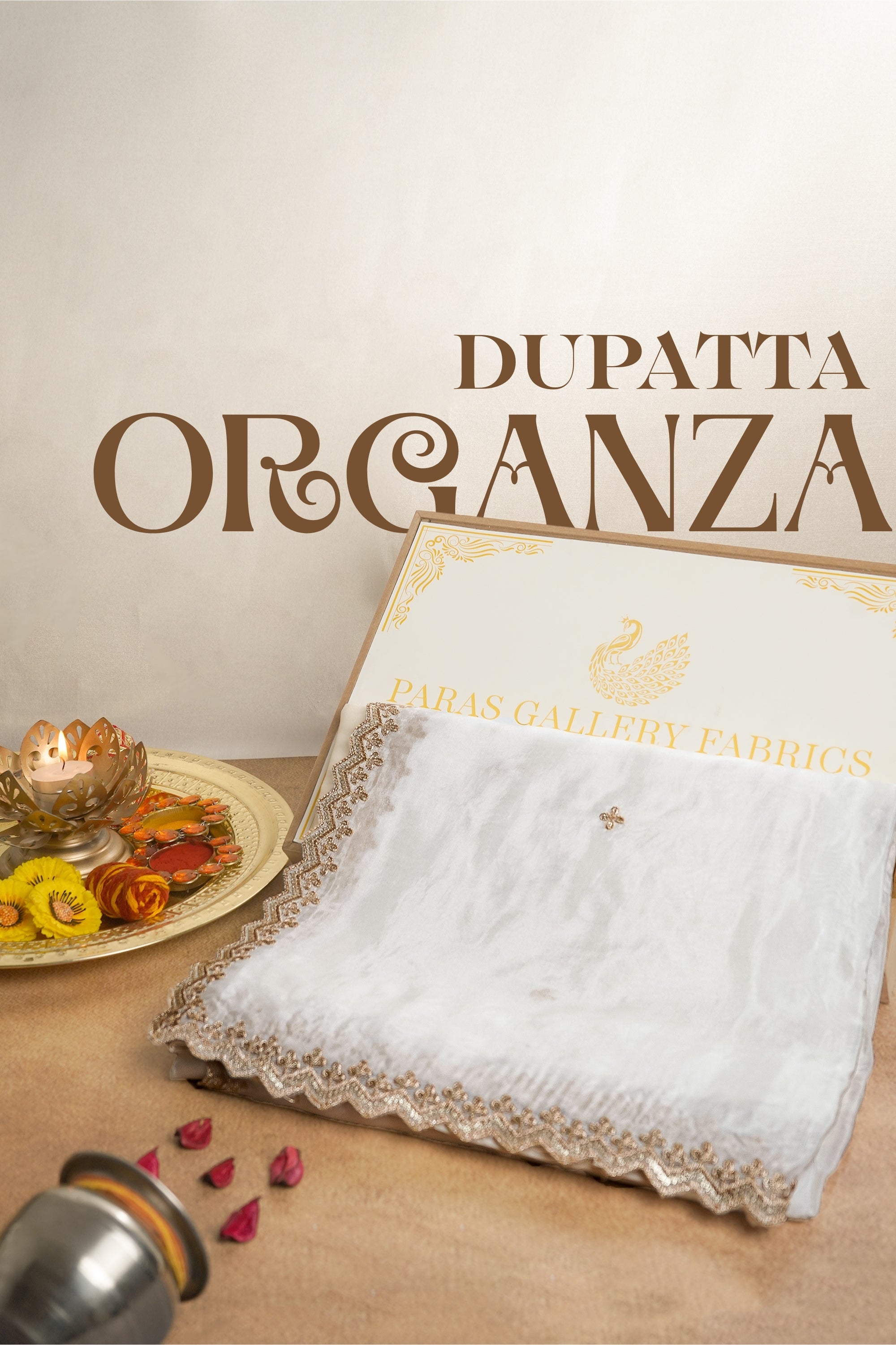 White Dyeable Organza Dupatta With All Over Zari And Sequins Work 21736