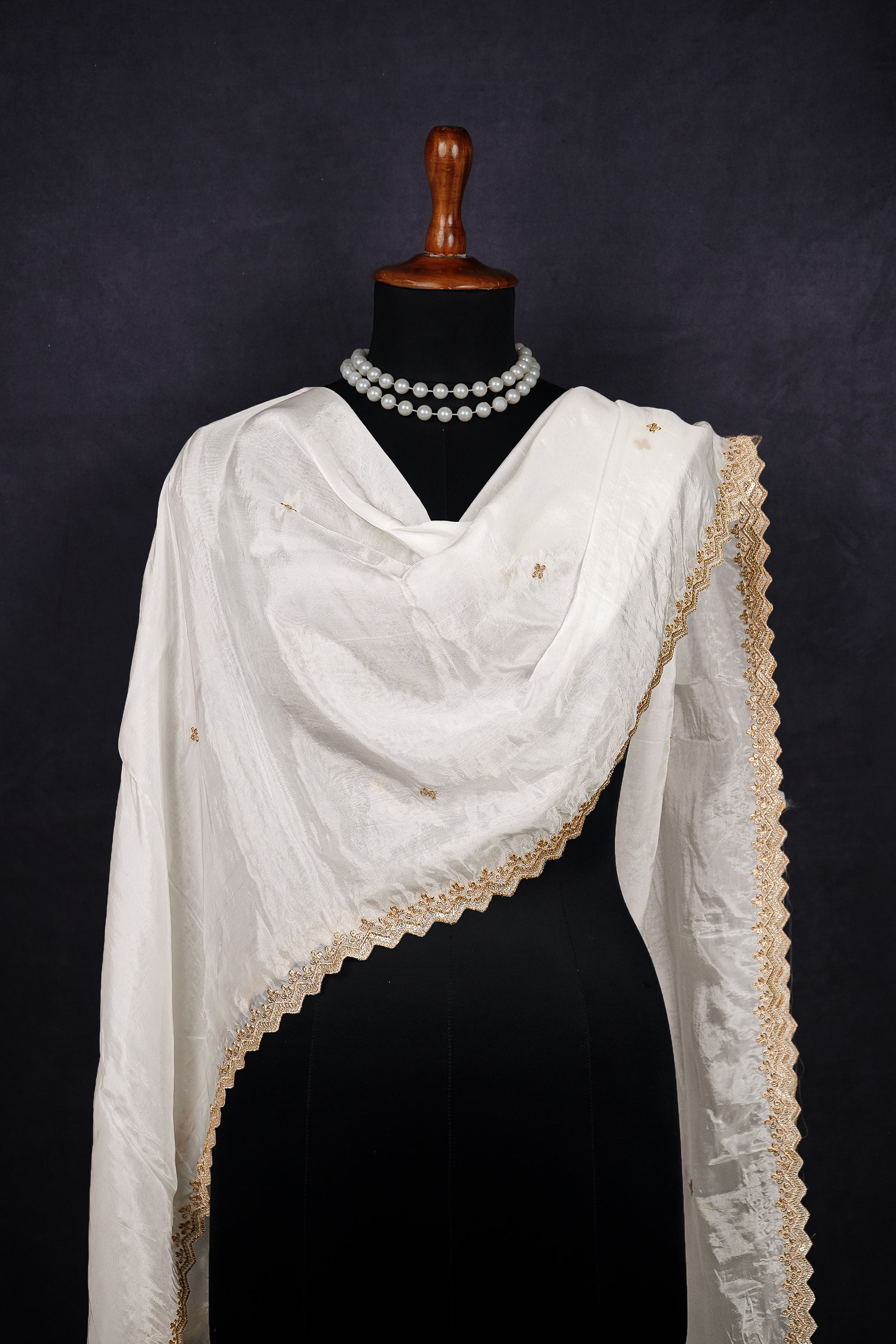 White Dyeable Organza Dupatta With All Over Zari And Sequins Work 21736