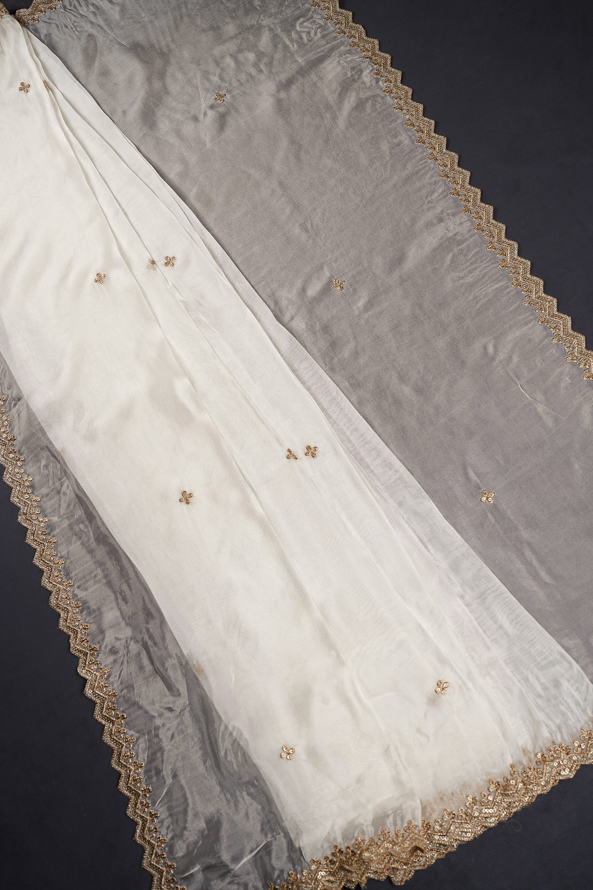 White Dyeable Organza Dupatta With All Over Zari And Sequins Work 21736