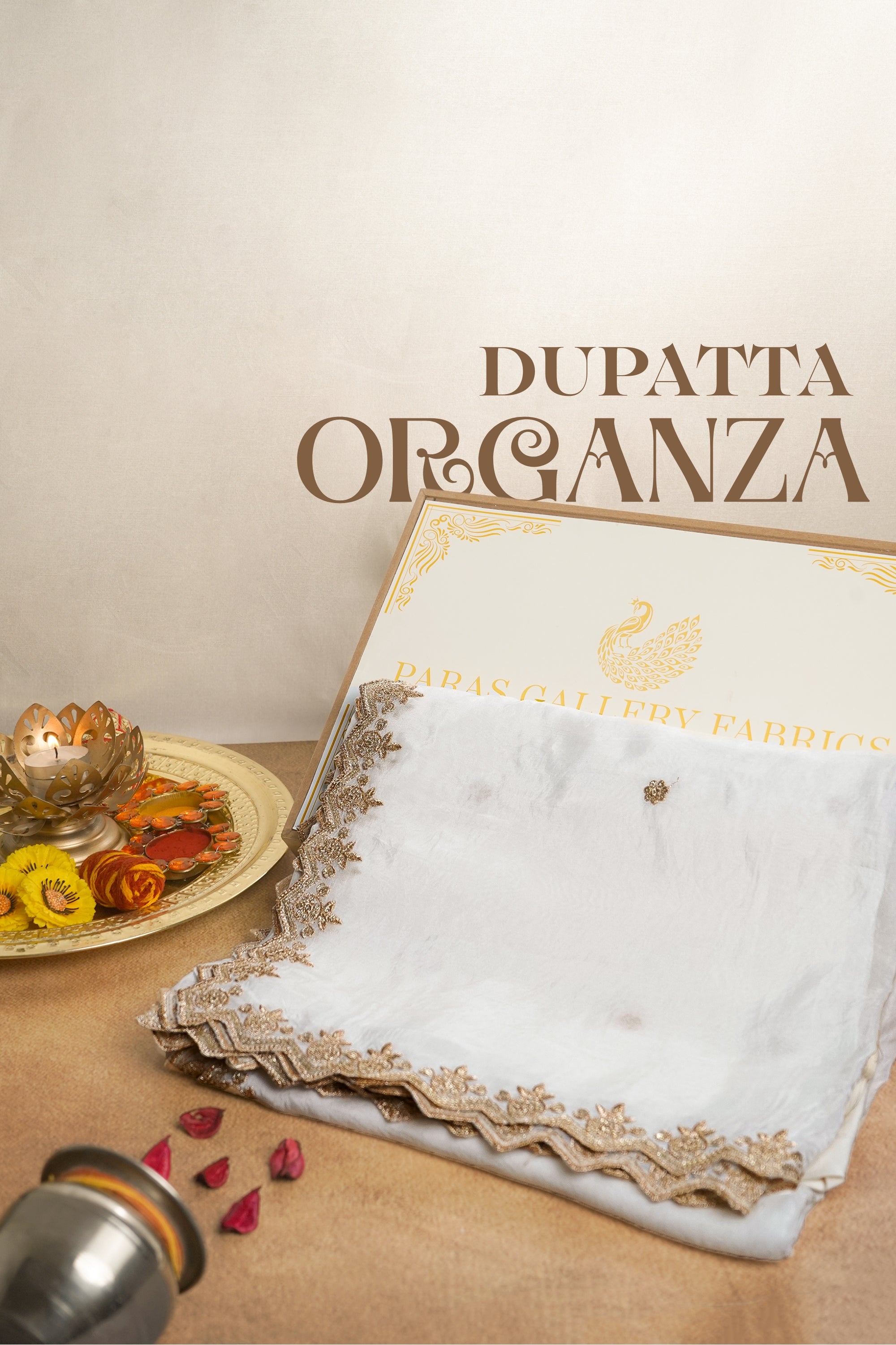 White Dyeable Organza Dupatta With All Over Zari And Sequins Work 21737