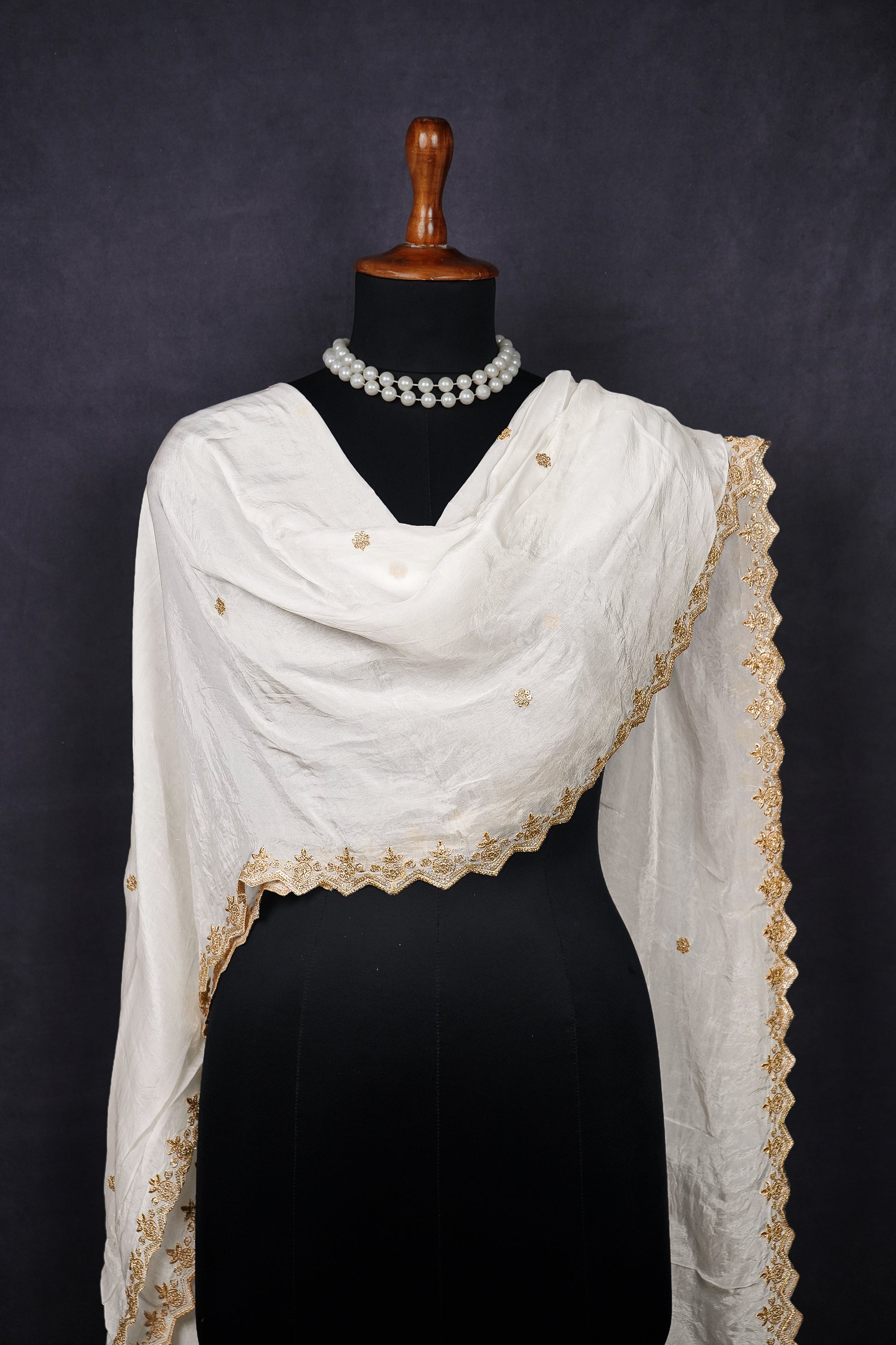 White Dyeable Organza Dupatta With All Over Zari And Sequins Work 21737