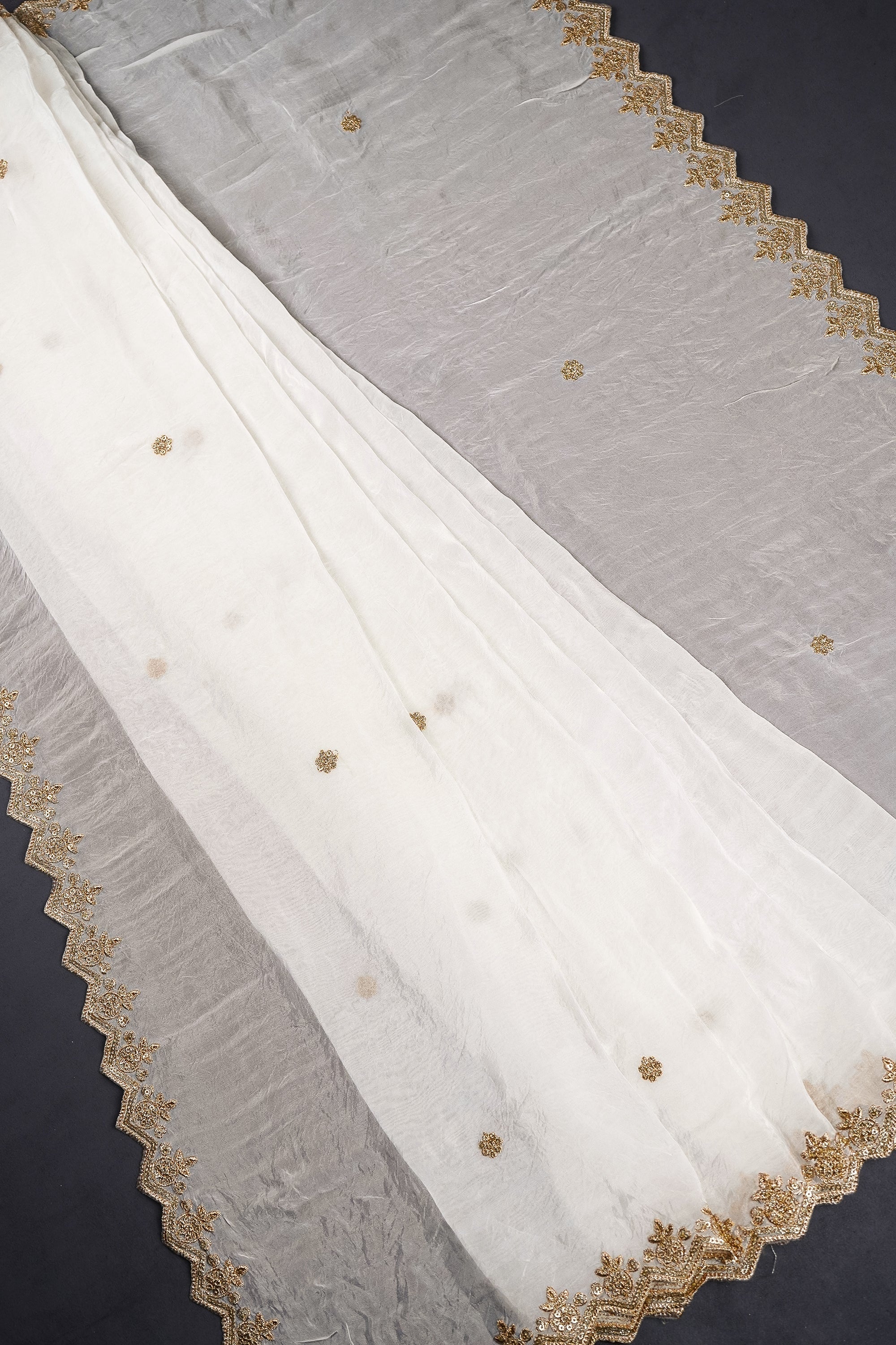 White Dyeable Organza Dupatta With All Over Zari And Sequins Work 21737