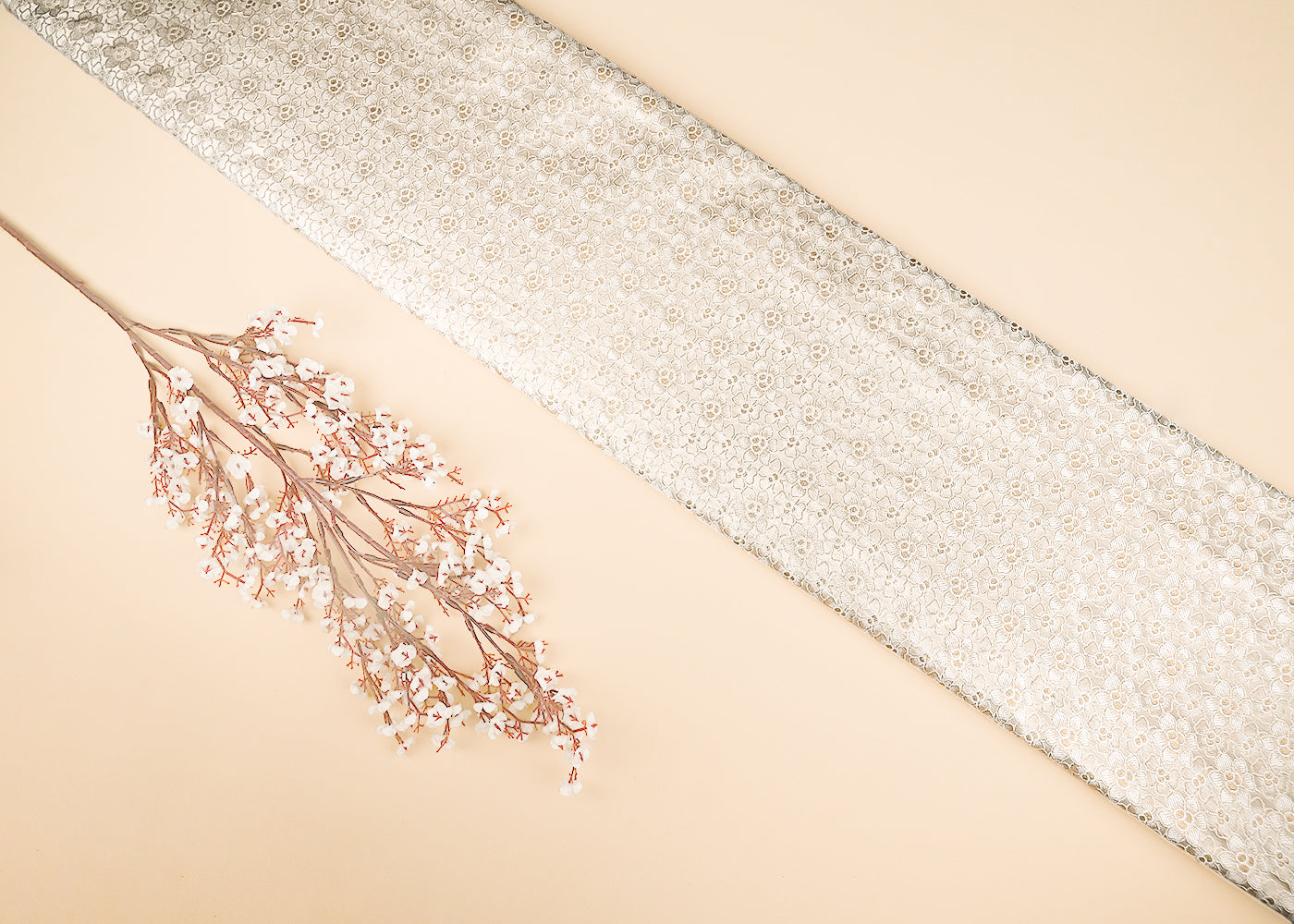 White Dyeable Banarasi Brocade Fabric With All Over Zari Handloom 21740