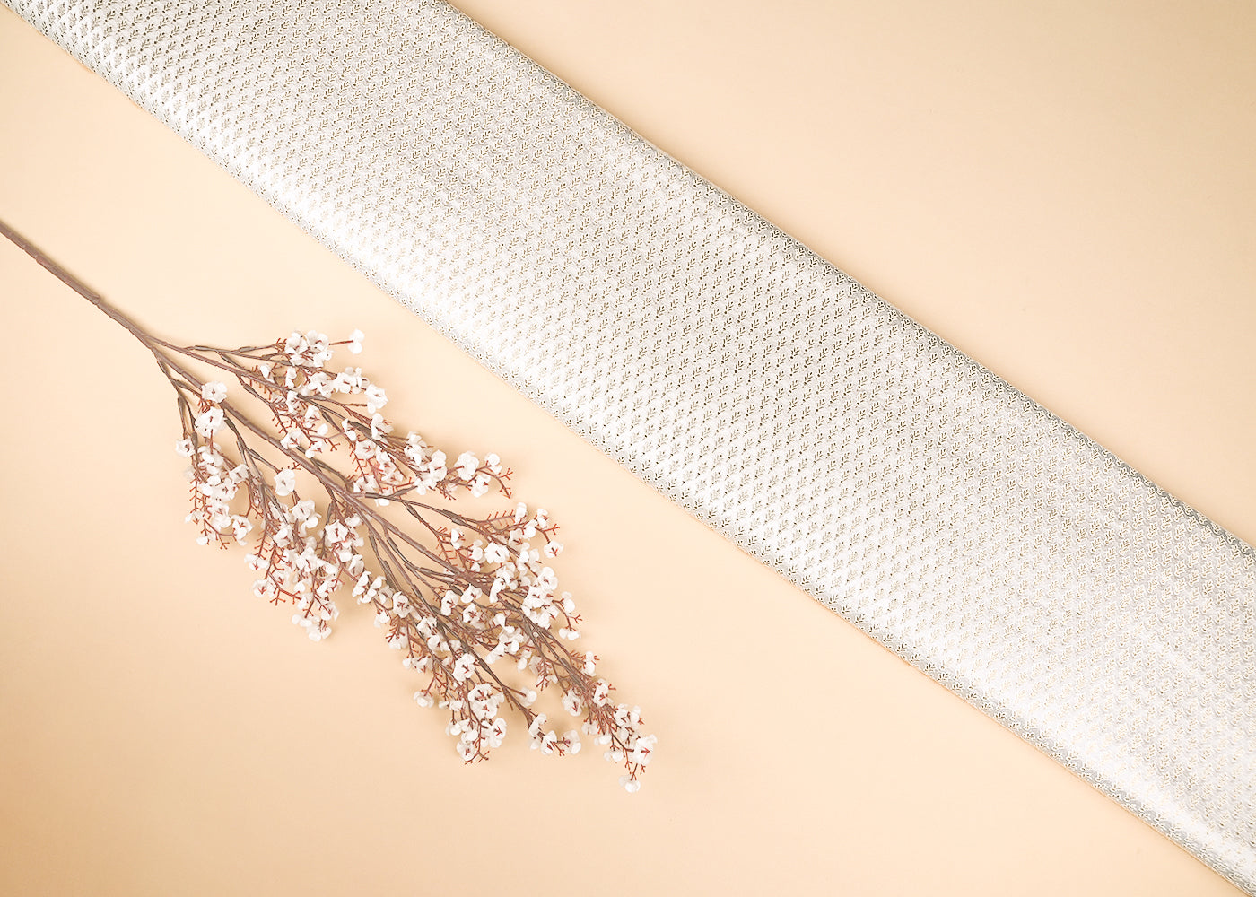 White Dyeable Banarasi Brocade Fabric With All Over Zari Handloom 21743