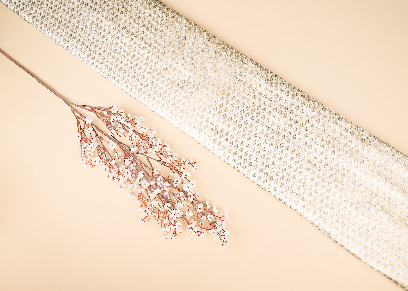 White Dyeable Banarasi Brocade Fabric With All Over Zari Handloom 21744