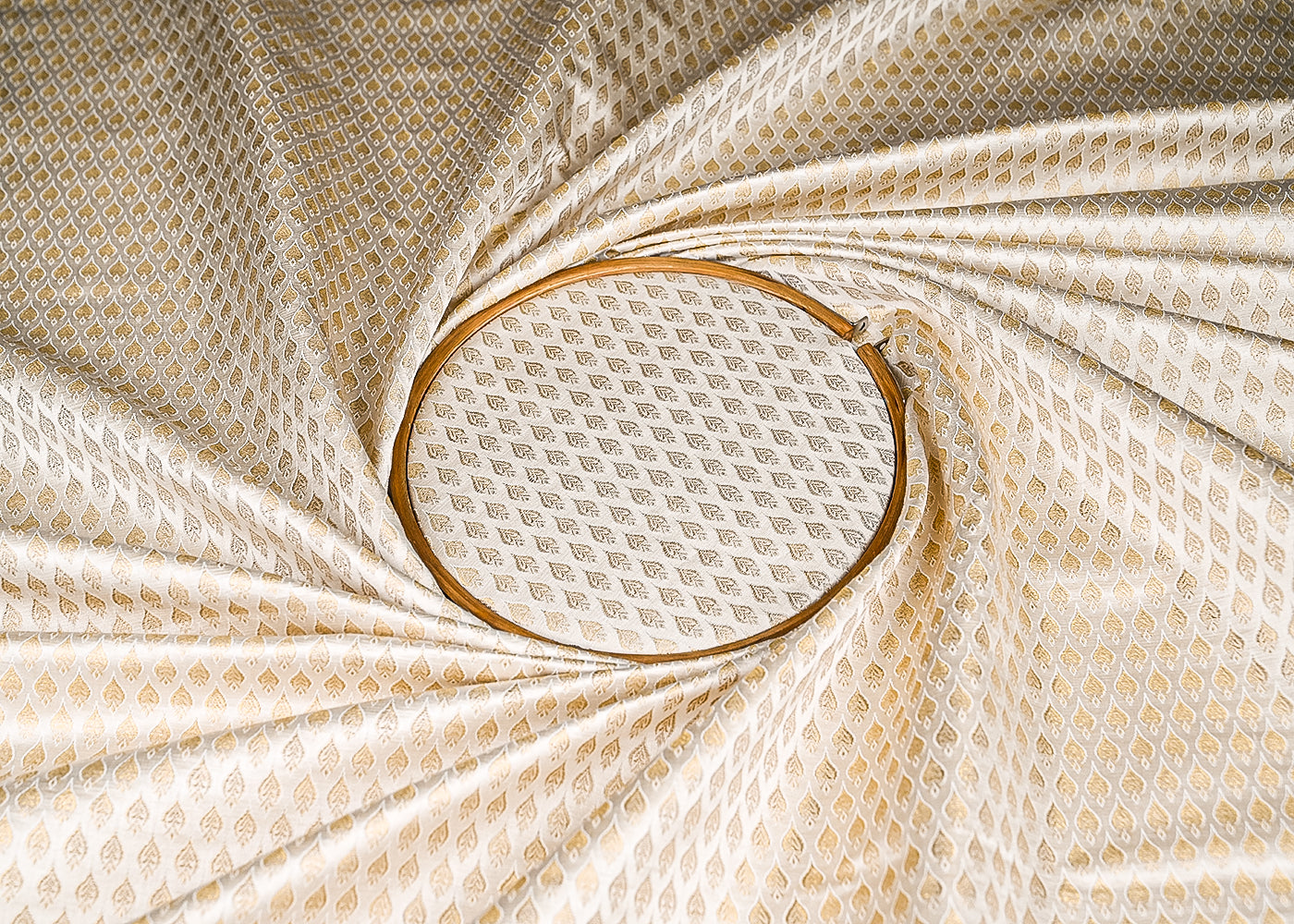 White Dyeable Banarasi Brocade Fabric With All Over Zari Handloom 21744