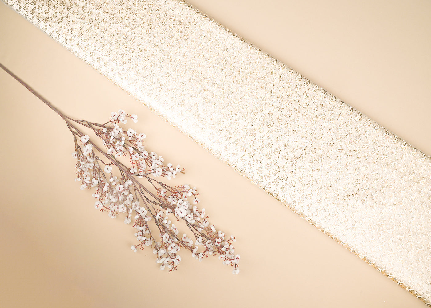 White Dyeable Banarasi Brocade Fabric With All Over Zari Handloom 21745