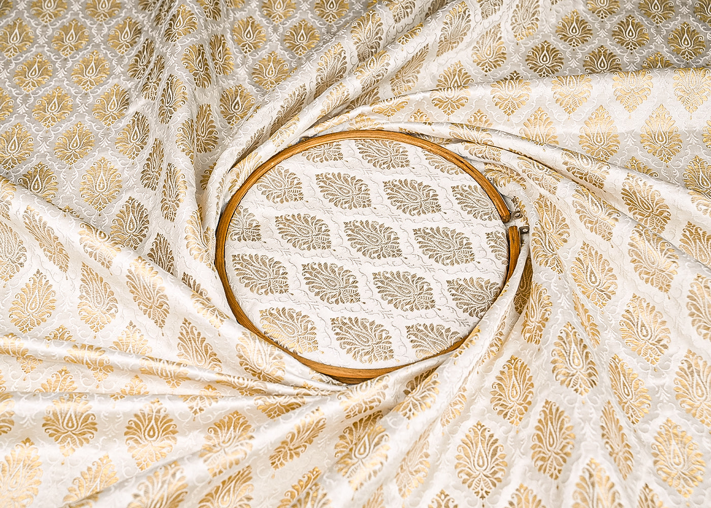 White Dyeable Banarasi Brocade Fabric With All Over Zari Handloom 21746