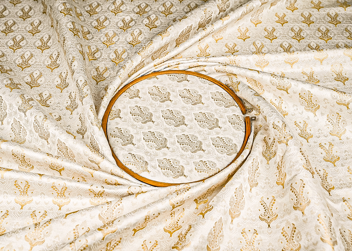 White Dyeable Banarasi Brocade Fabric With All Over Zari Handloom 21747