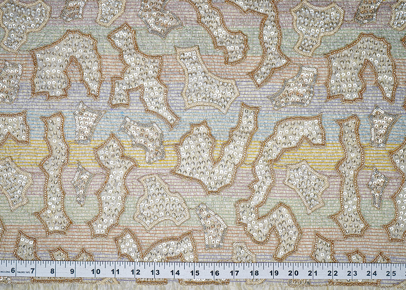 Golden Dyeable Tissue Fabric With All Over Multi Color Thread, Sequins And Bead Work  21649