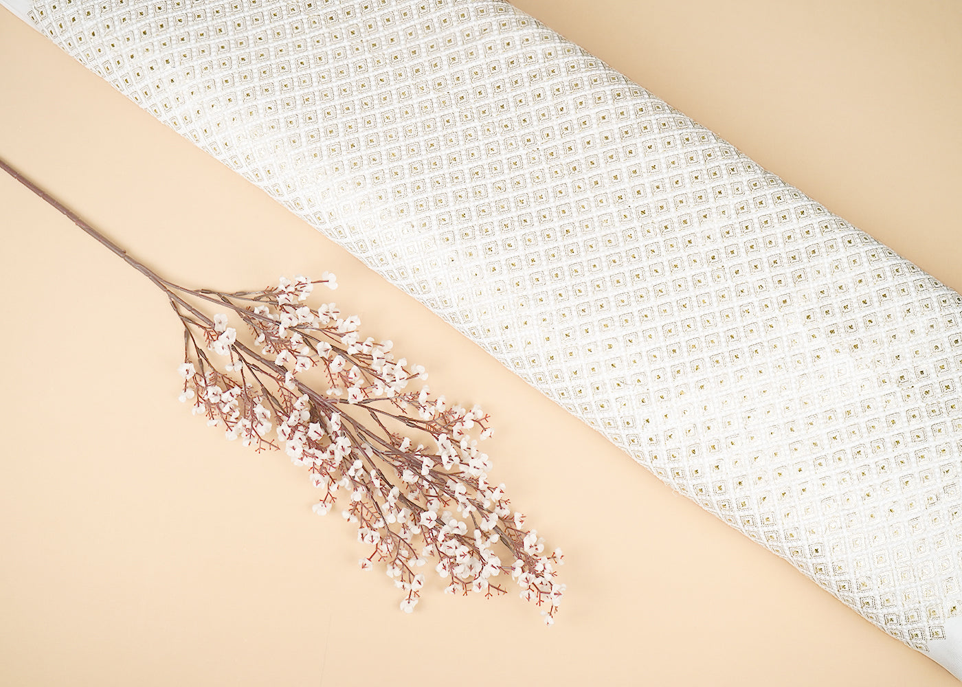 White Dyeable Georgette Fabric With All Over Thread And Sequins Work  21762