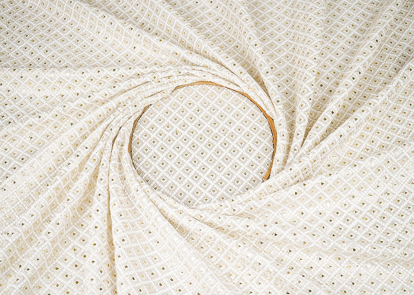 White Dyeable Georgette Fabric With All Over Thread And Sequins Work  21762