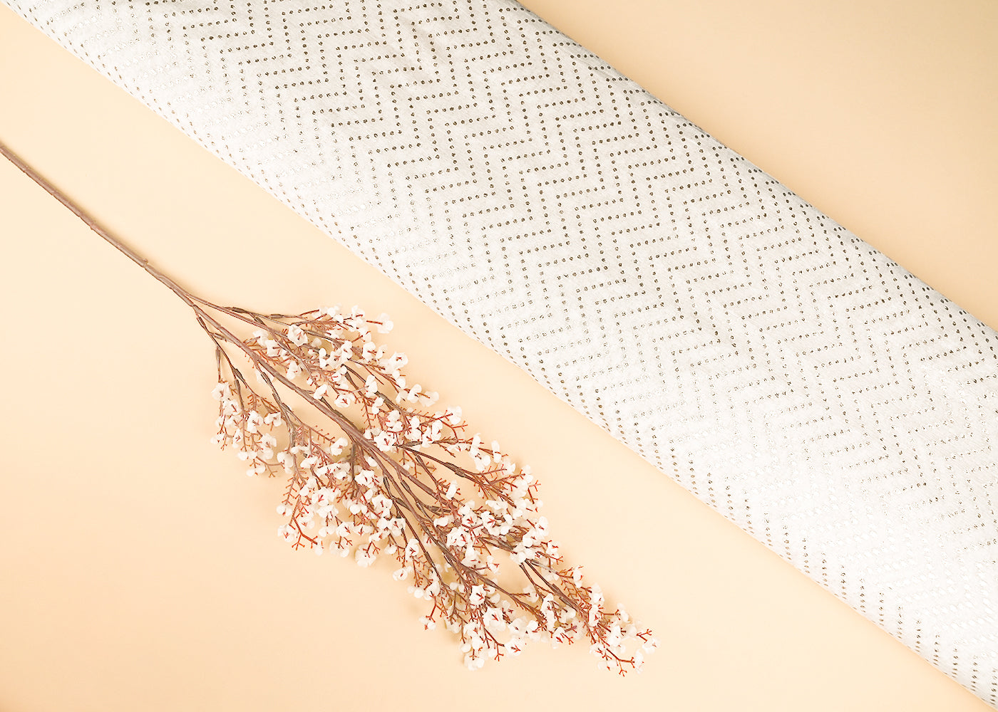 White Dyeable Chanderi Silk Fabric With All Over Dull Gold Zari Handloom 21778