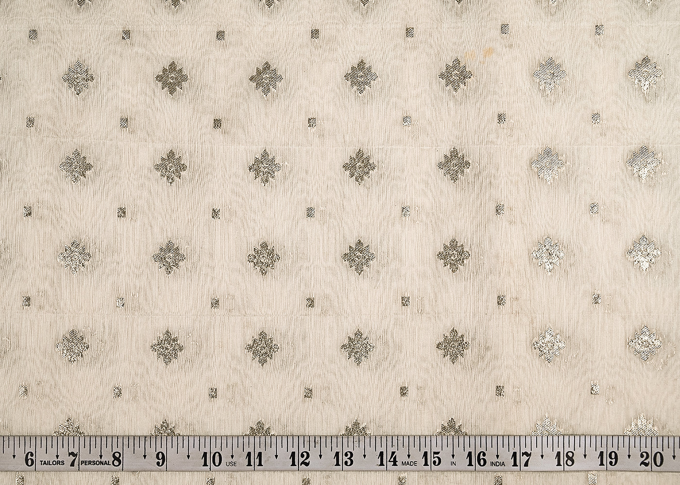 White Dyeable Chanderi Silk Fabric With All Over Dull Gold Zari Handloom 21780