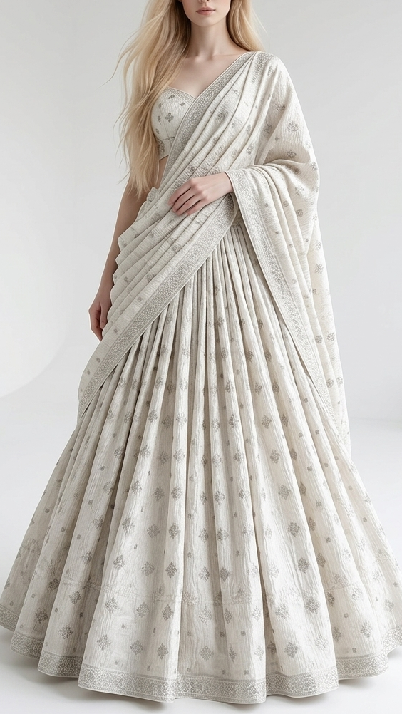 White Dyeable Chanderi Silk Fabric With All Over Dull Gold Zari Handloom 21780