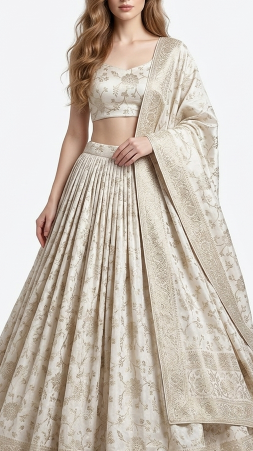White Dyeable Chanderi Silk Fabric With All Over Dull Gold Zari Handloom 21781