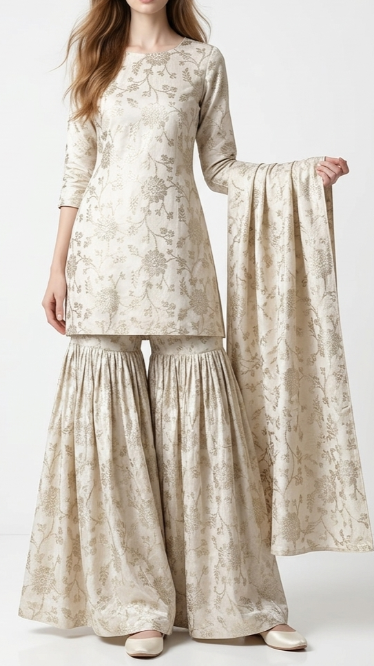 White Dyeable Chanderi Silk Fabric With All Over Dull Gold Zari Handloom 21781