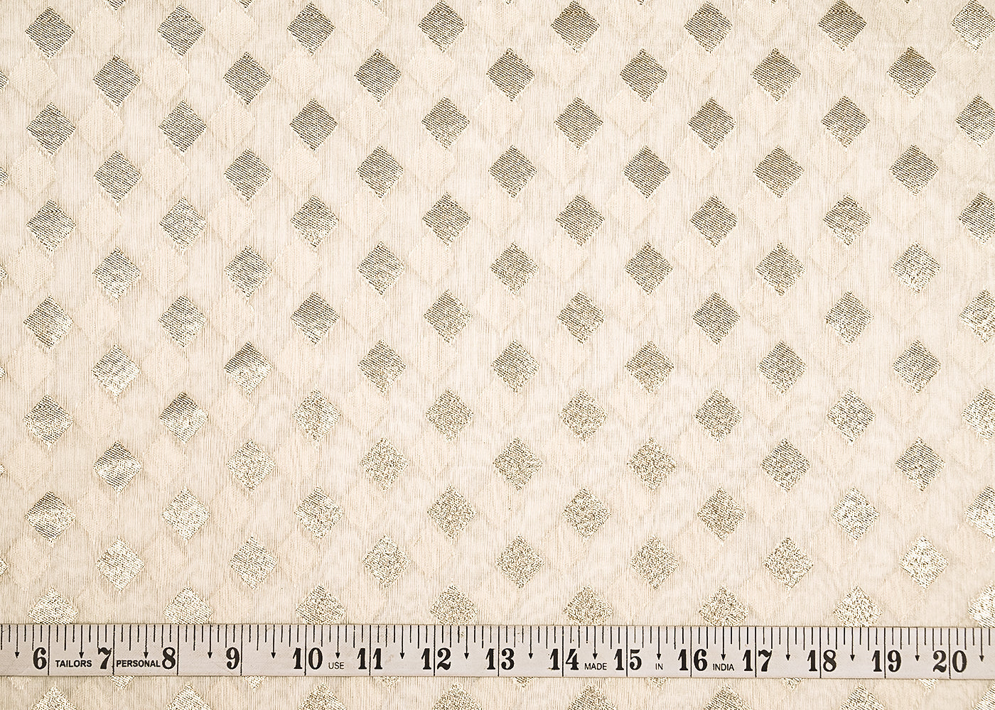 White Dyeable Chanderi Silk Fabric With All Over Dull Gold Zari Handloom 21783