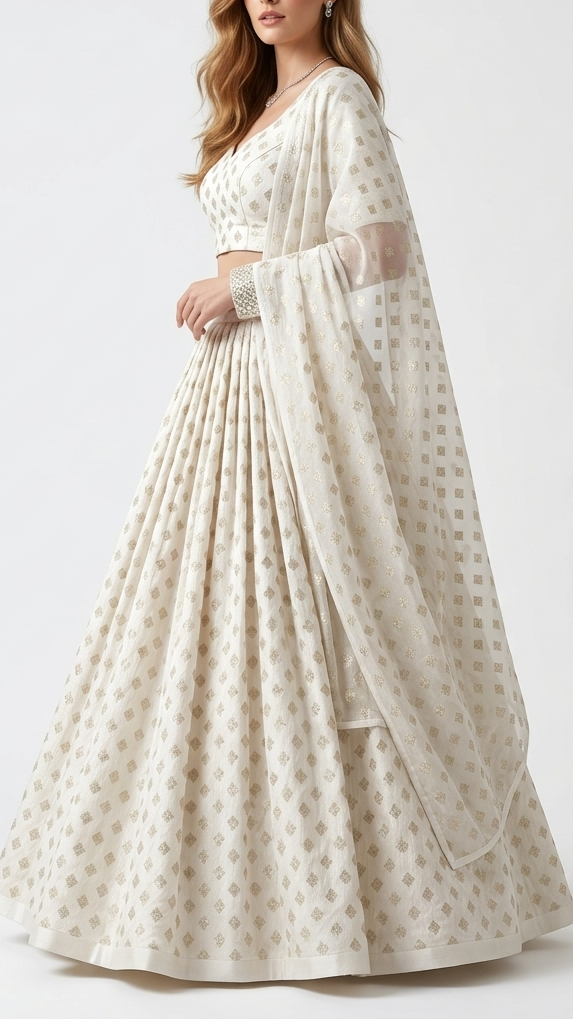 White Dyeable Chanderi Silk Fabric With All Over Dull Gold Zari Handloom 21783