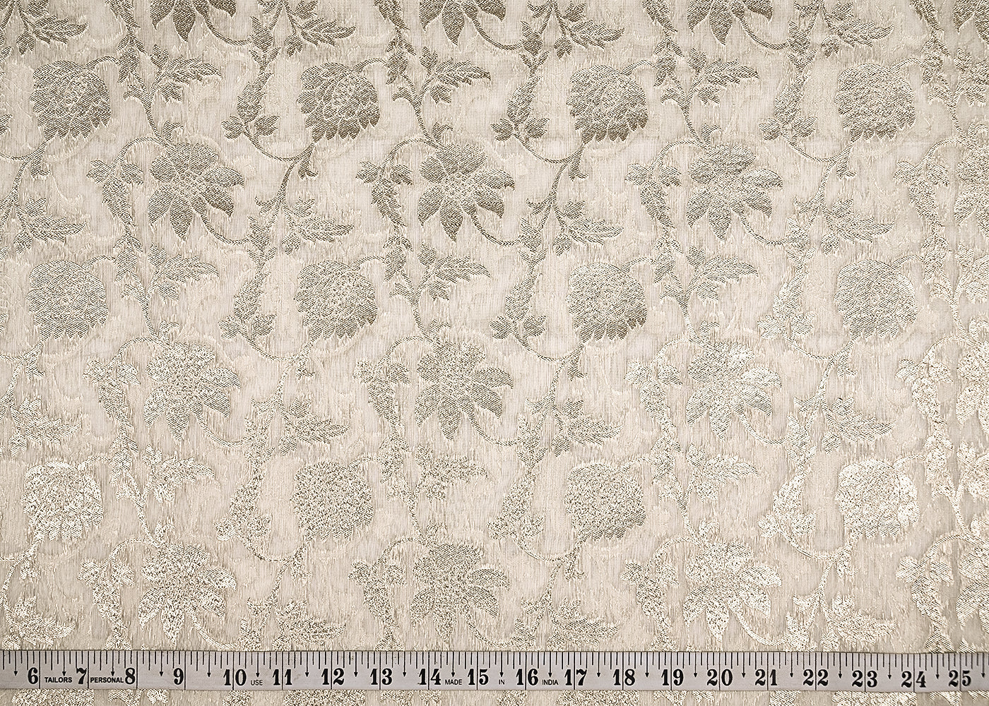 White Dyeable Chanderi Silk Fabric With All Over Dull Gold Zari Handloom 21784