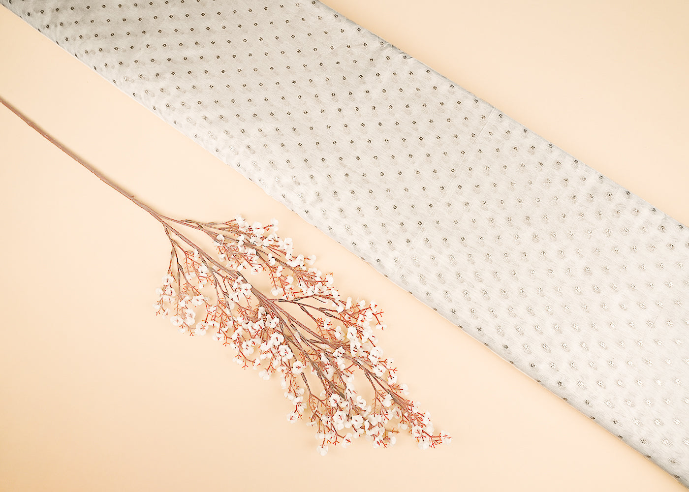 White Dyeable Chanderi Silk Fabric With All Over Dull Gold Zari Handloom 21793