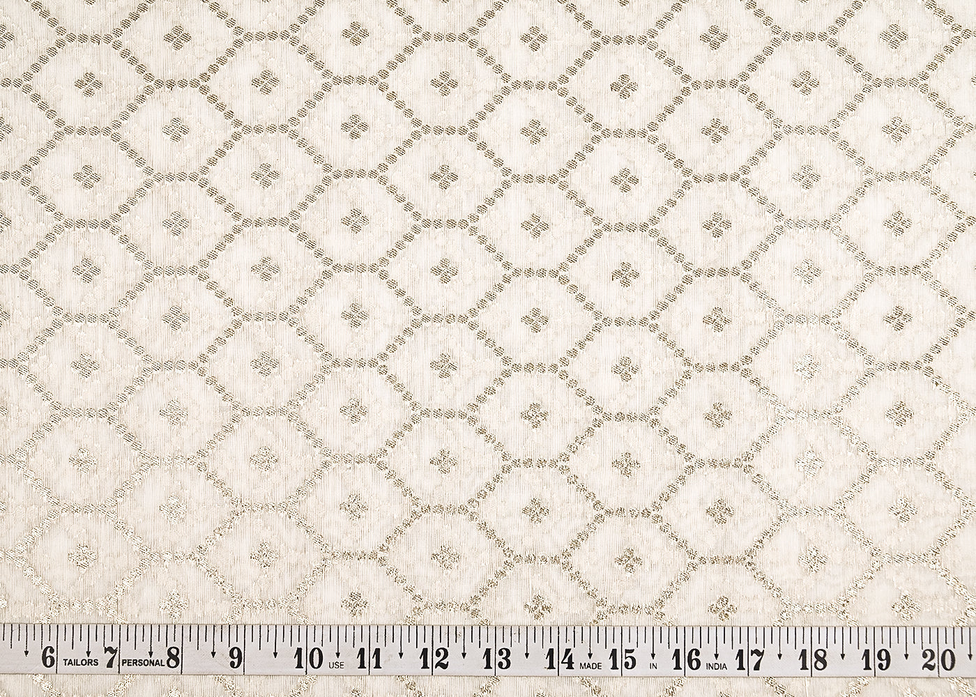 White Dyeable Chanderi Silk Fabric With All Over Dull Gold Zari Handloom 21794