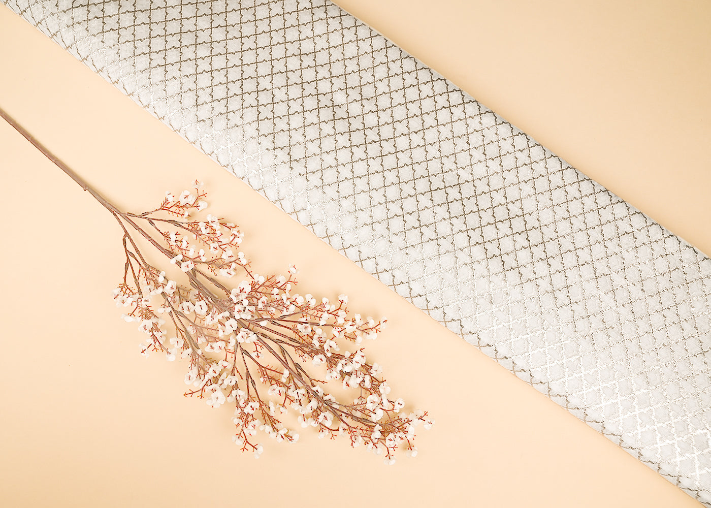 White Dyeable Chanderi Silk Fabric With All Over Dull Gold Zari Handloom 21796