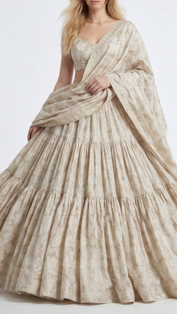 White Dyeable Chanderi Silk Fabric With All Over Dull Gold Zari Handloom 21797