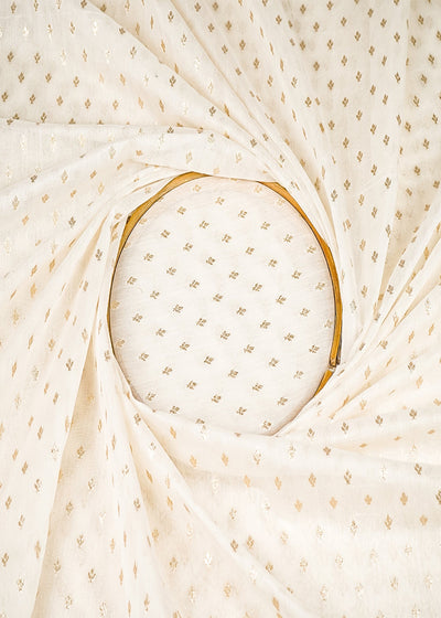 White Dyeable Chanderi Silk Fabric With All Over Dull Gold Zari Handloom 21798