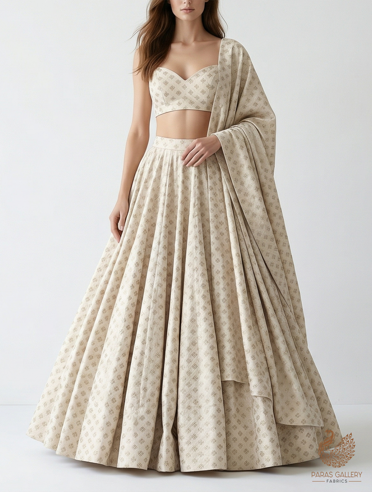 White Dyeable Chanderi Silk Fabric With All Over Dull Gold Zari Handloom 21799