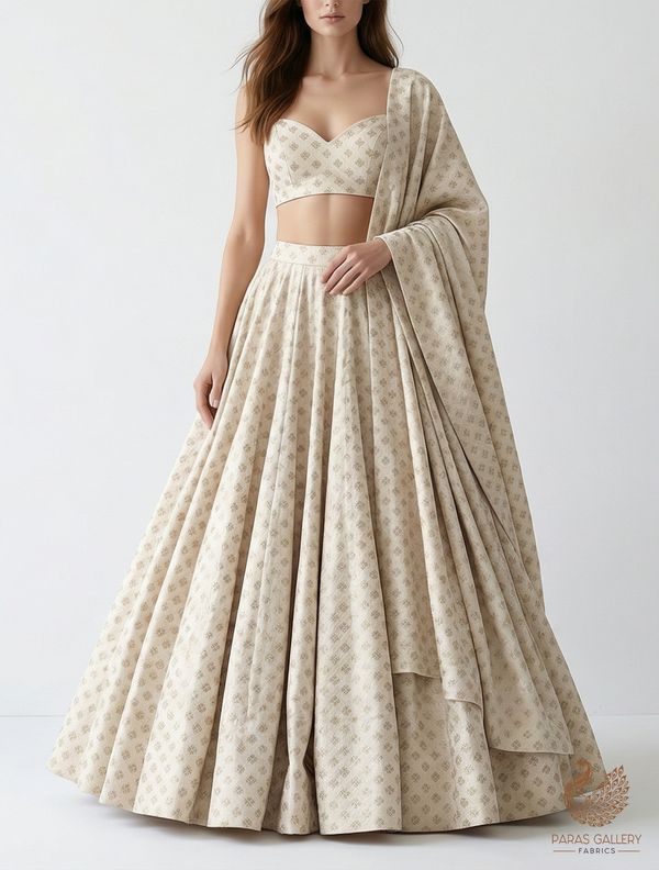 White Dyeable Chanderi Silk Fabric With All Over Dull Gold Zari Handloom 21799