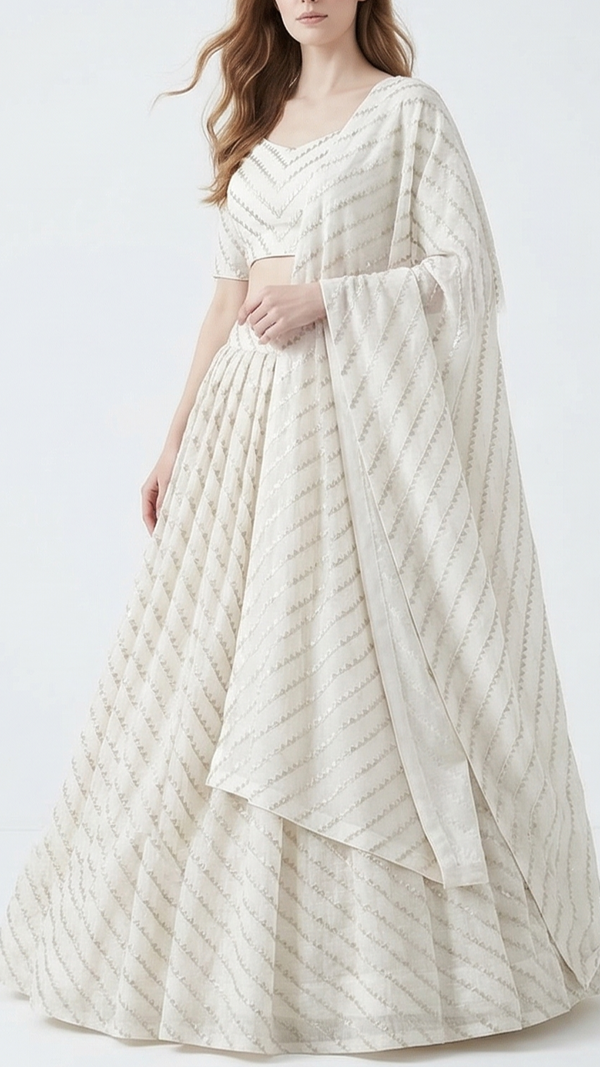 White Dyeable Chanderi Silk Fabric With All Over Dull Gold Zari Handloom 21800
