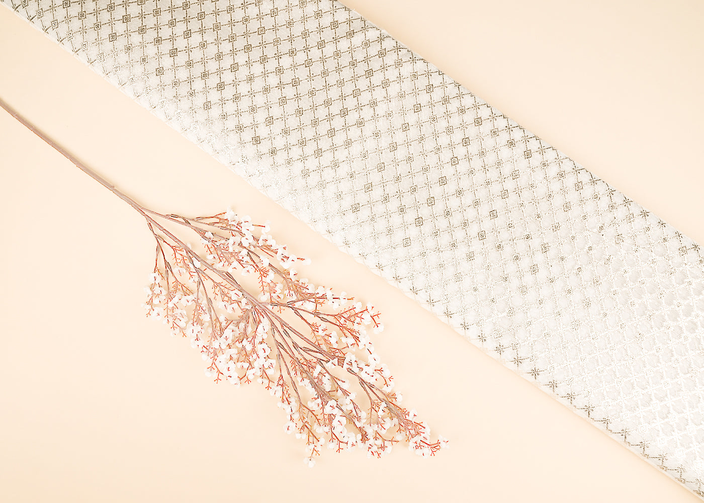 White Dyeable Chanderi Silk Fabric With All Over Dull Gold Zari Handloom 21801