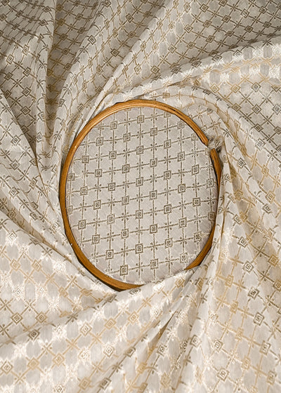 White Dyeable Chanderi Silk Fabric With All Over Dull Gold Zari Handloom 21801