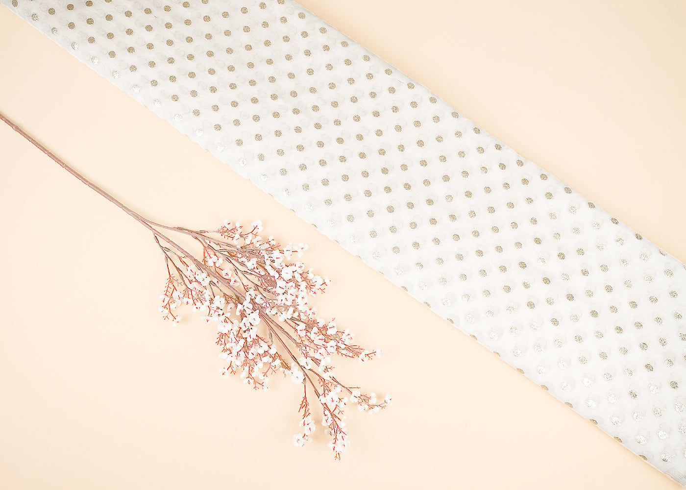 White Dyeable Chanderi Silk Fabric With All Over Dull Gold Zari Handloom 21804