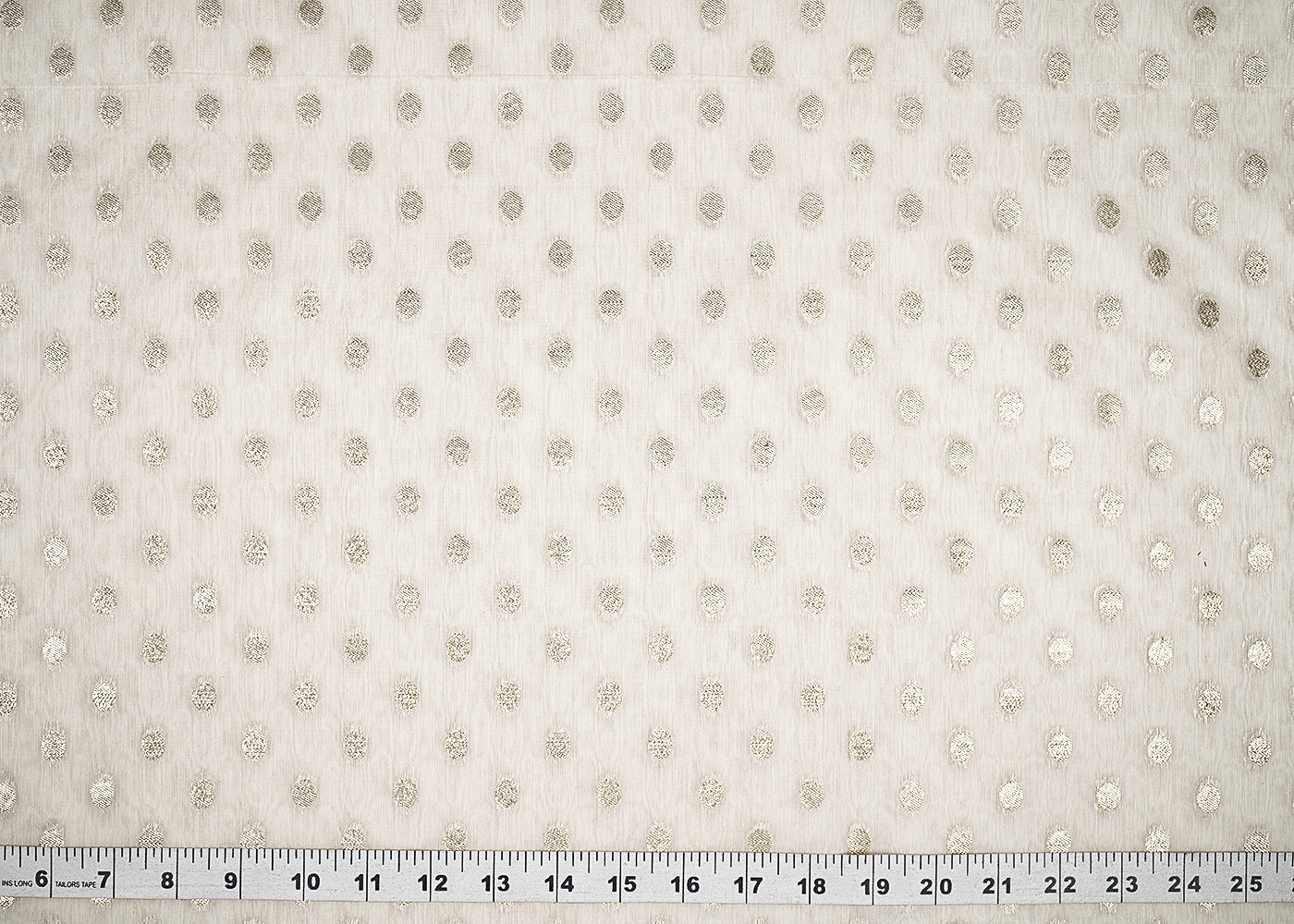 White Dyeable Chanderi Silk Fabric With All Over Dull Gold Zari Handloom 21804