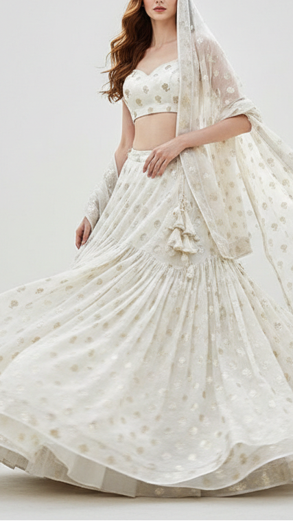 White Dyeable Chanderi Silk Fabric With All Over Dull Gold Zari Handloom 21807