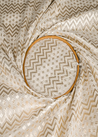 White Dyeable Chanderi Silk Fabric With All Over Dull Gold Zari Handloom 21808