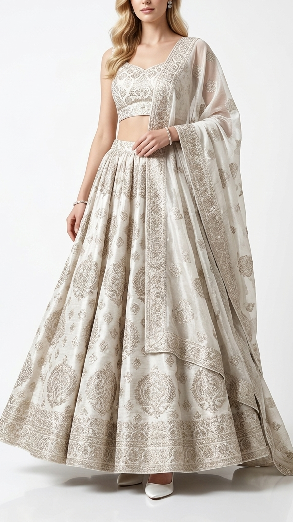 White Dyeable Chanderi Silk Fabric With All Over Dull Gold Zari Handloom 21810