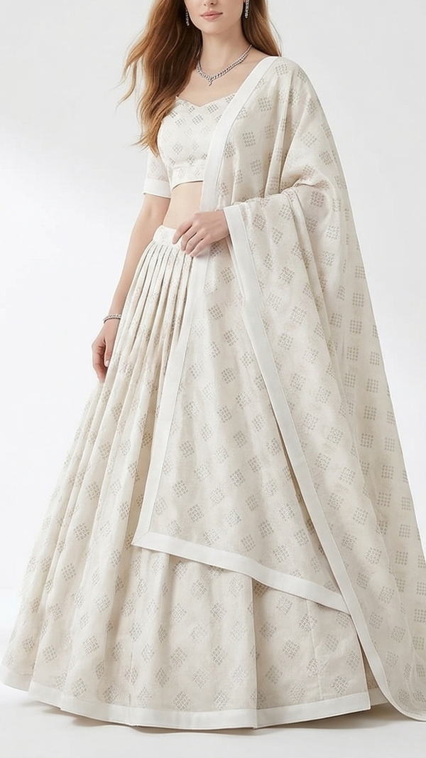 White Dyeable Chanderi Silk Fabric With All Over Dull Gold Zari Handloom 21811