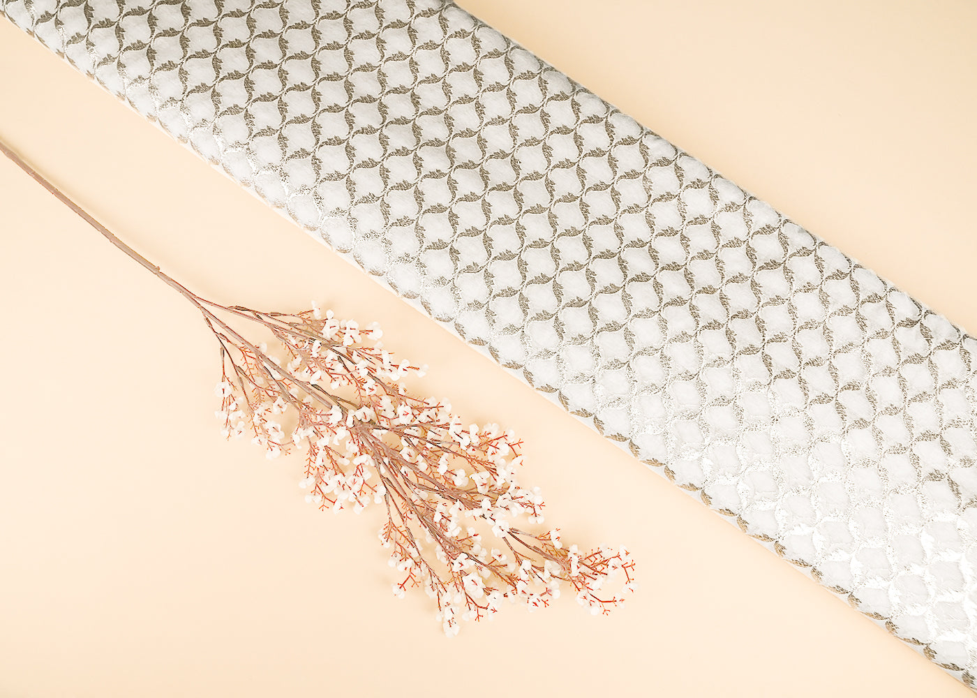 White Dyeable Chanderi Silk Fabric With All Over Dull Gold Zari Handloom 21813