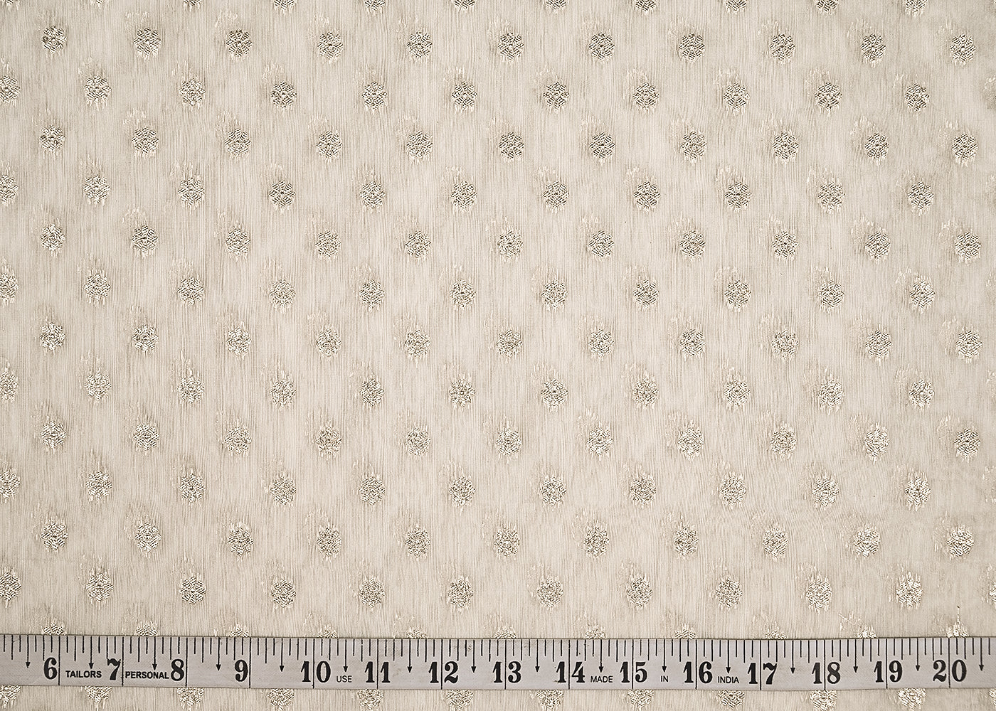 White Dyeable Chanderi Silk Fabric With All Over Dull Gold Zari Handloom 21816