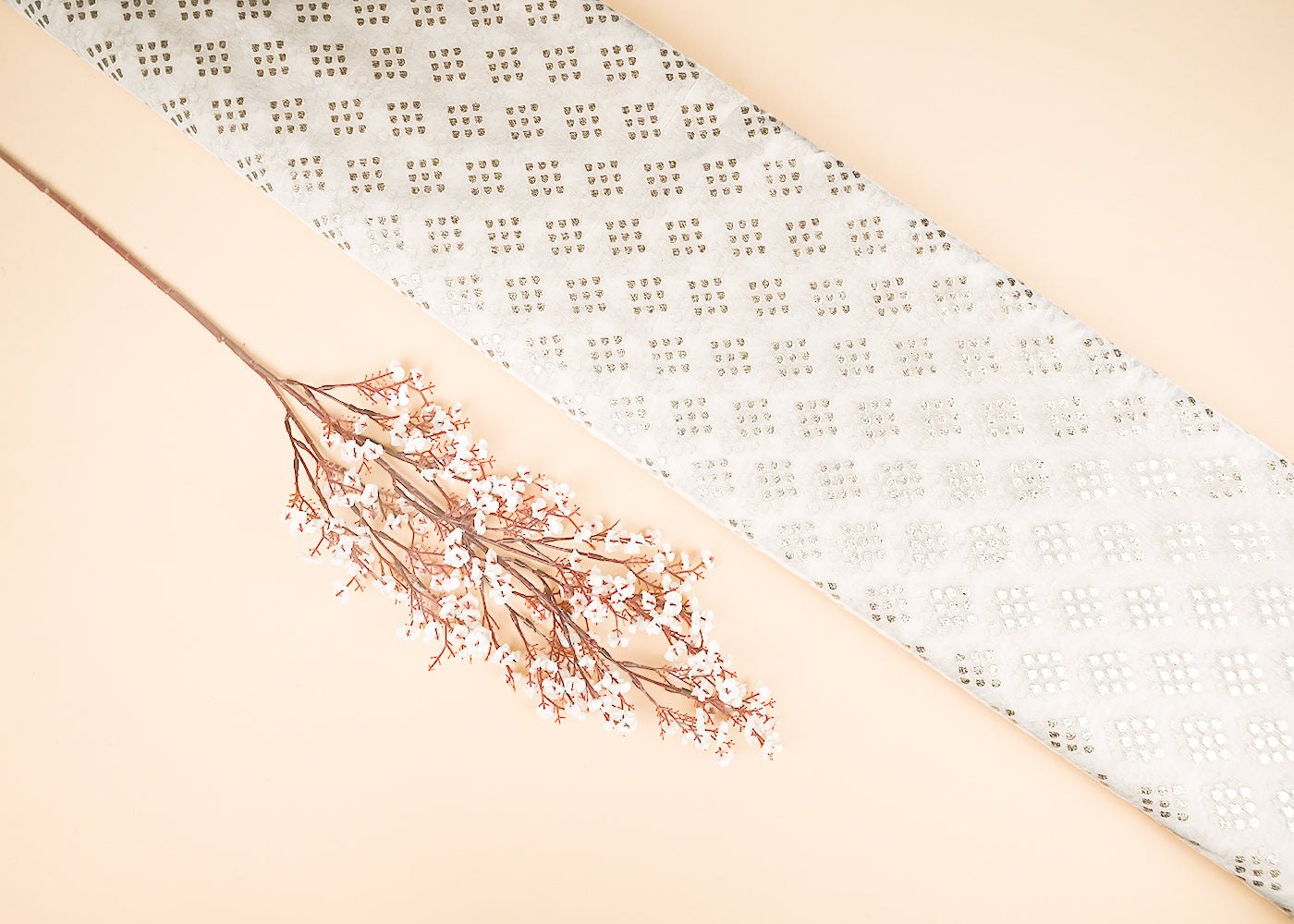 White Dyeable Chanderi Silk Fabric With All Over Dull Gold Zari Handloom 21818